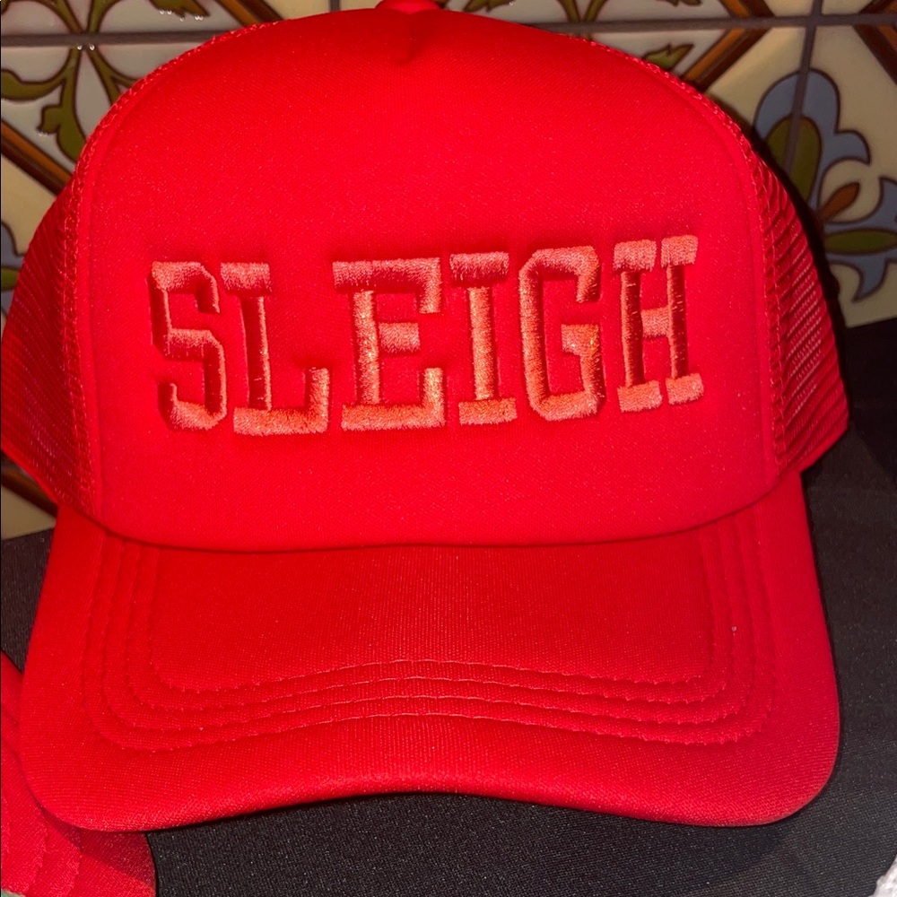 NWT Red 'Sleigh' Embroidered Trucker Hat